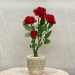 Bonsai Red Rose Plant Ceramic Pot - Image 2