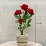 Bonsai Red Rose Plant Ceramic Pot